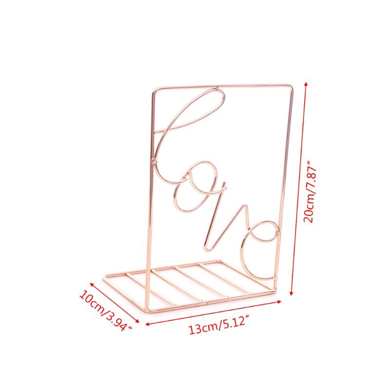 2Pcs/Pair Love Shaped Metal Bookends Desk Storage Holder Shelf Book Organizer Stand 19QA