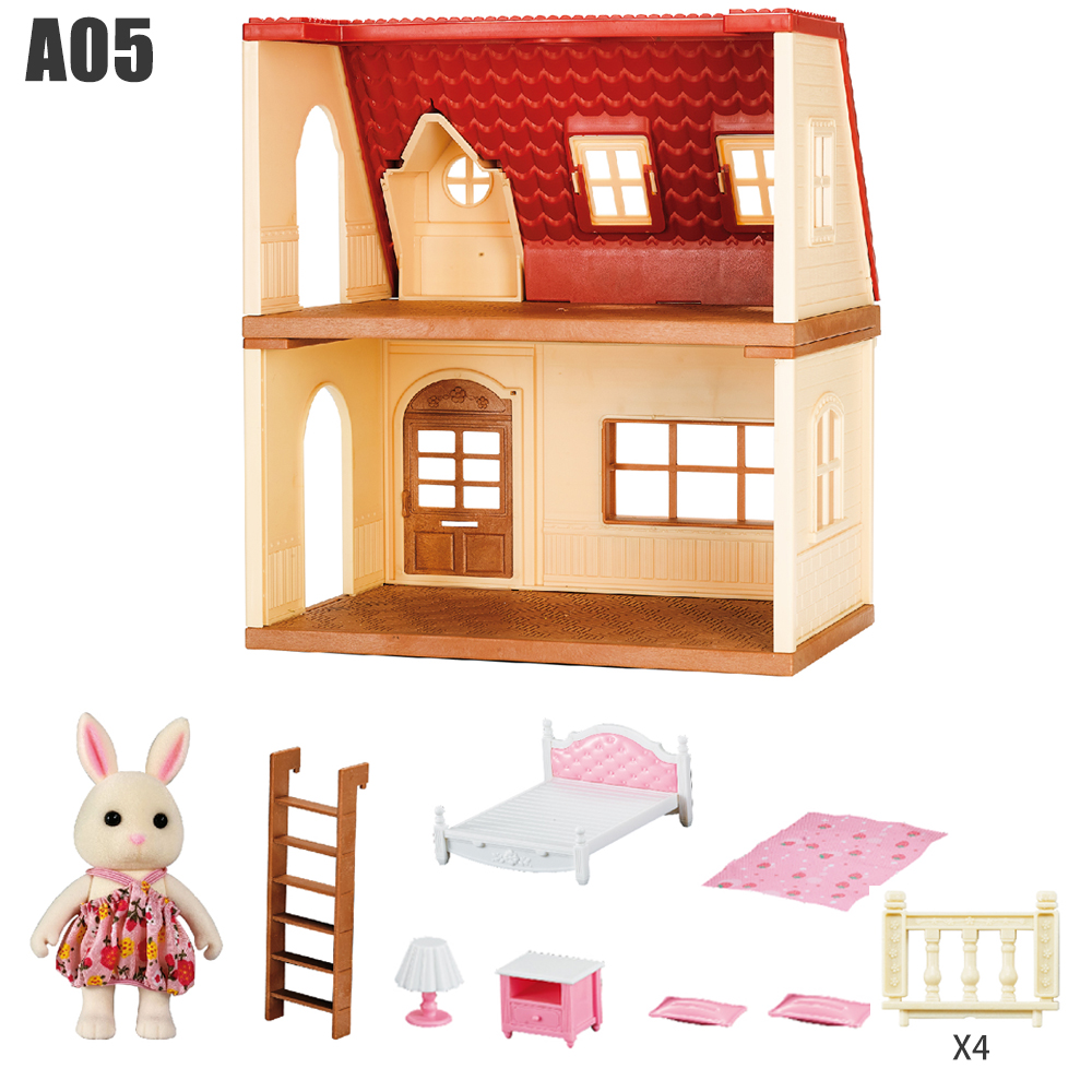 Puppenhaus Miniatur Maßstechen 1:12 Wald Familie Hase Villa Haus Einkaufszentrum Küche essen Zubehör Simulation einstellen Mädchen: Grau