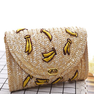 Mode Fruit Borduurwerk Strozak Vrouwen Ketting Gevlochten Diagonaal Tas Dames Vintage Casual Nog Schoudertassen Vrouw Zomer: Banana