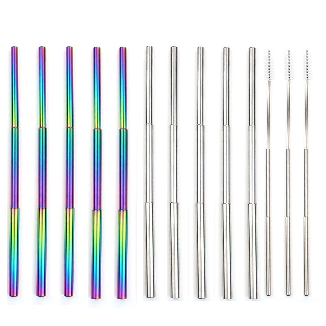 10Set Portable Stainless Steel Telescopic Drinking Straw For Travel Reusable Collapsible Metal Straw With Case And Brush: Mix straw