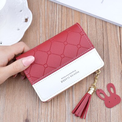 Geometria retalhos borla carteira feminina zíper curto grande capacidade moeda bolsa casual breve titular do cartão bolso moda saco de embreagem: 5