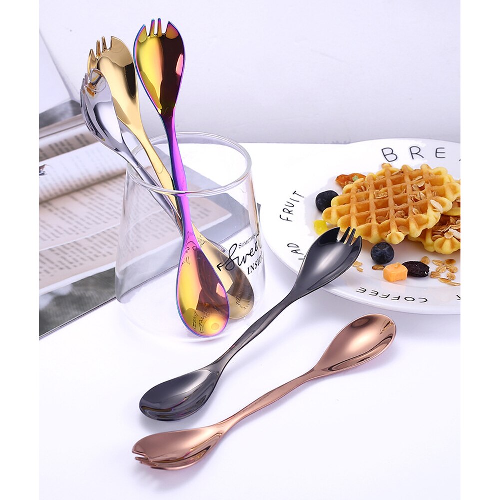 Stainless Steel Double-headed Spoon Fork Multifunctional Dual-purpose Spoon Portable Tableware