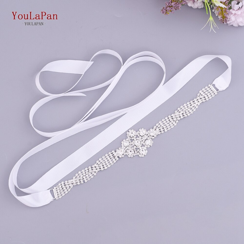 YouLaPan S98 Bling Bridal Belt Rhinestone Wedding Belt Dress Belt Luxury Dress Accessories Wedding Dress Accessories: White ribbon