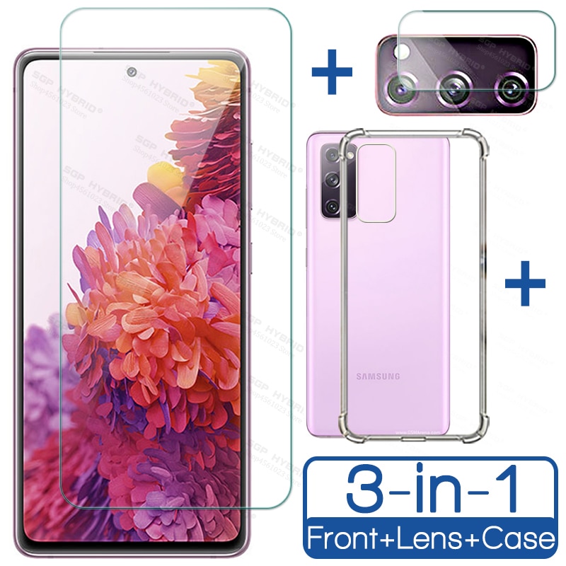 Transparent Klar TPU Silikon Fall Für Samsung Galaxy S20 FE Gehärtetem Glas auf Für Galaxy S20FE Kamera Schutz Film Schild