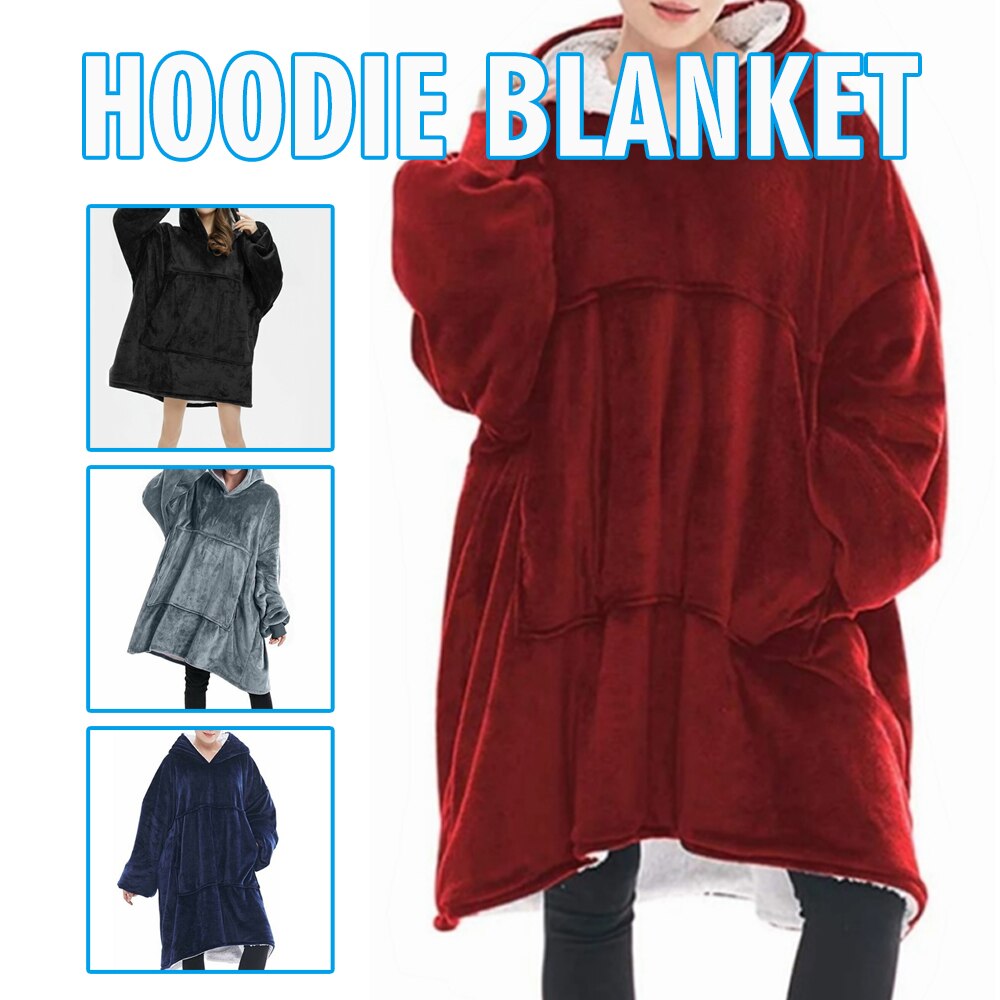 Oversized Hoodie Deken Zacht Flanel Trui Thuis Night-Gewaden Vrouwen Winter Coldproof Pyjama Trui Unisex Nachtjapon W/Pocket