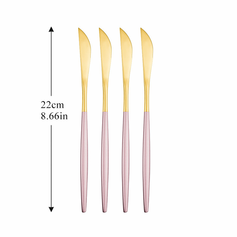4Pcs Cutlery Dinnerware Set Stainless Steel Dinner Knife Cutlery Set Kitchen Complete Dinner Knife Tableware Set Golden Cutlery: pink gold 4pcs
