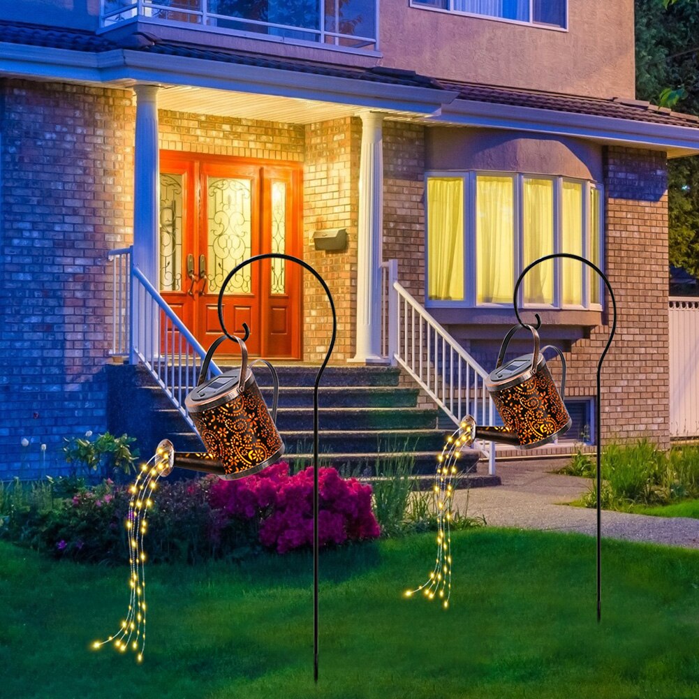Regadera Solar para exteriores, lámpara de adorno de arte para jardín, decoración de luces LED de ducha de hierro ahuecadas, cadena de luces decorativas para jardín