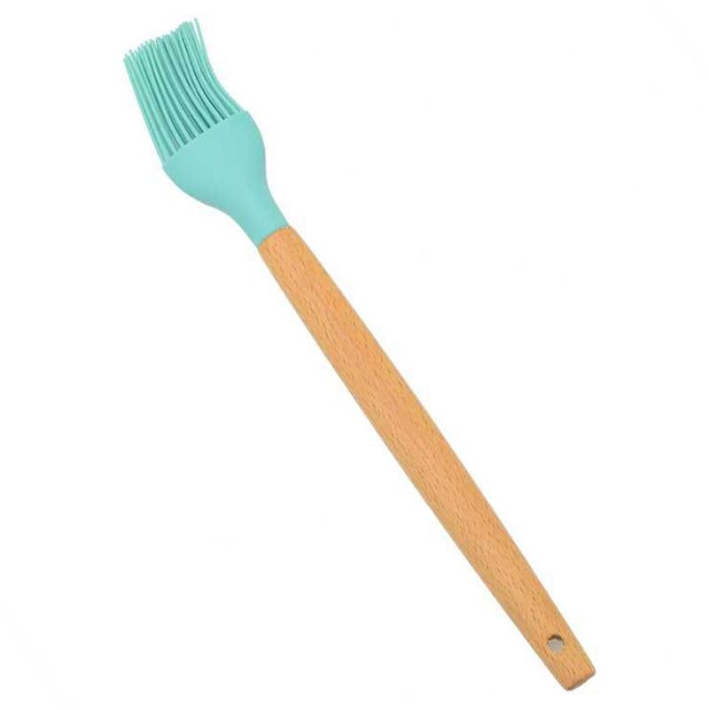 Mint Green Kitchen Utensil Non-Stick Wood Handle Cooking Utensil Premium Silicone Material Baking Spatula Spoon Kitchen Supplies: 10