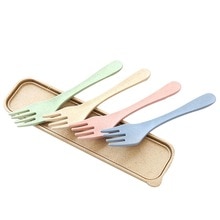 Portable Wheat Straw Cutlery Travel Fork Chopstick Spoon Camping Picnic Set