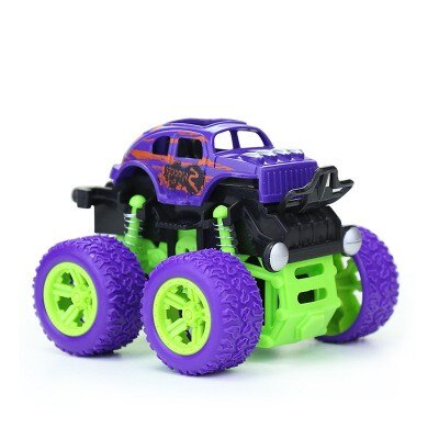 Children's four-wheel drive inertial off-road vehicle boy simulation off-road model anti-fall toy dinosaur car police car: Off-road Purple