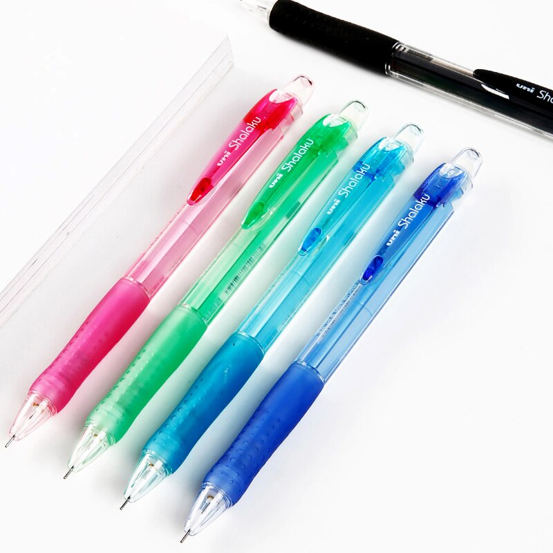 Japansk uni  m5-100 automatisk penna 0.5mm studentaktivitetspenna med gummifärg transparent stavgodis 5 färg