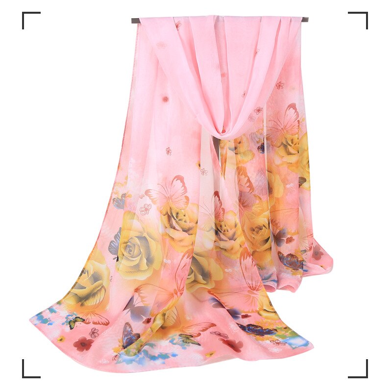 Sjaal voor dames stijl vlinder voile zachte lange zijden sjaal bedrukte wikkelsjaal stola sjaals chiffon sjaal