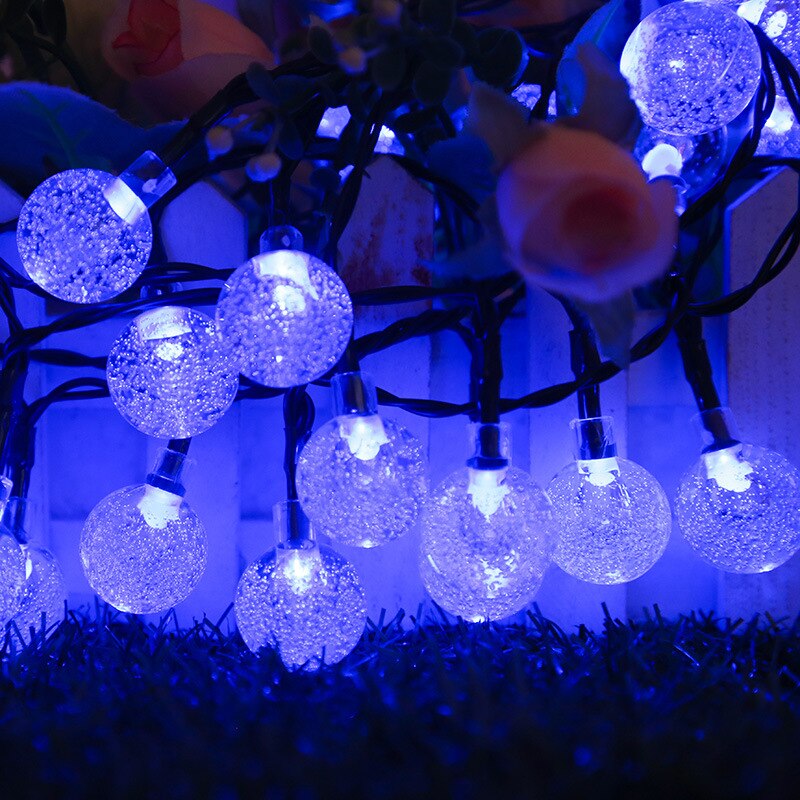 Guirlande solaire 50led 7.5M, 2 types d&#39;alimentation, féerique, boule de cristal, décoration de maison, noël, mariage: Blue