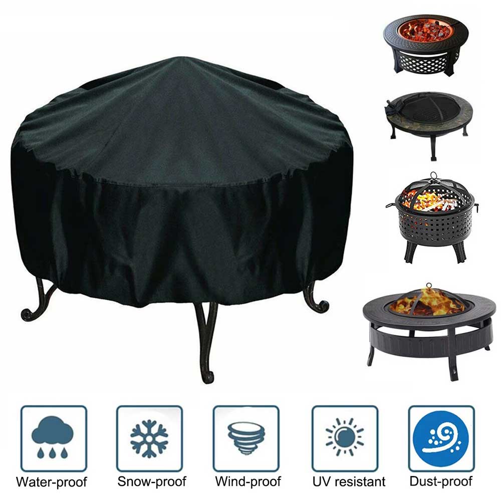 4 Sizes Waterproof Patio Fire Pit Cover Black UV Protector Grill BBQ Shelter Outdoor Garden Yard Round Canopy Furniture Covers