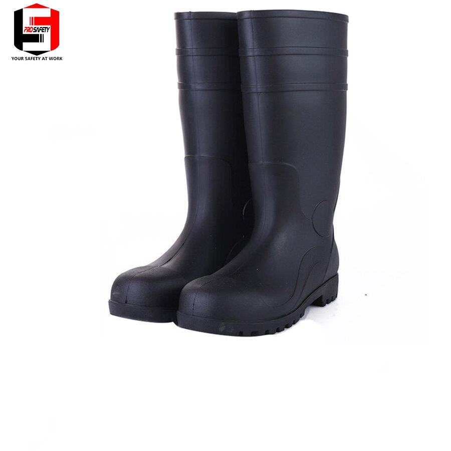 Black Safety PVC Work Rain Boots Oil Resistant Men's PVC Rain Boots Steel-Toe Rubber Boots Upper Outsole Men shoes