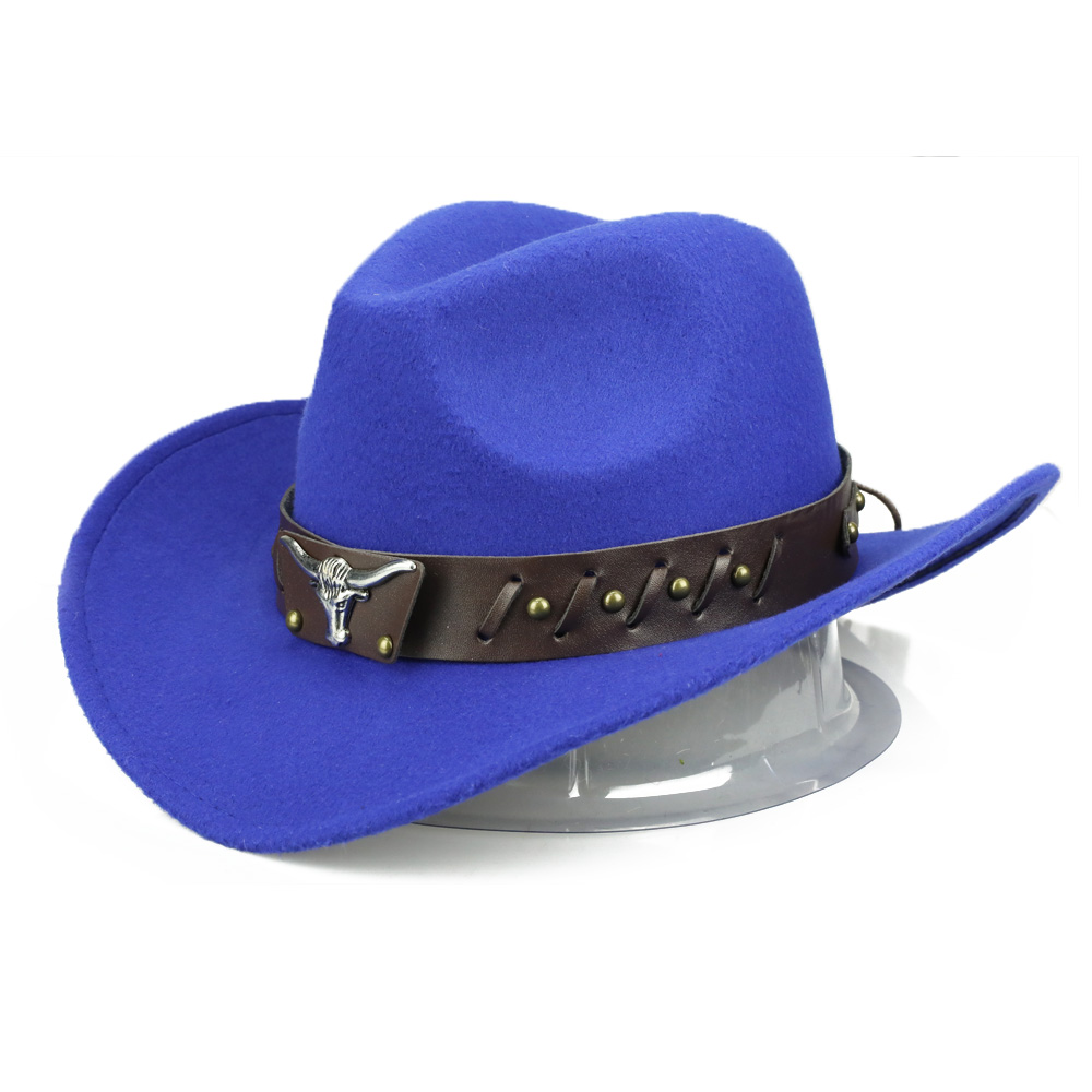 YY-casquette taureau à ceinture en cuir pour hommes et femmes, chapeau Cowboy en coton à bord large, à bord , pour hommes et femmes FD19060: Blue Bull Hat