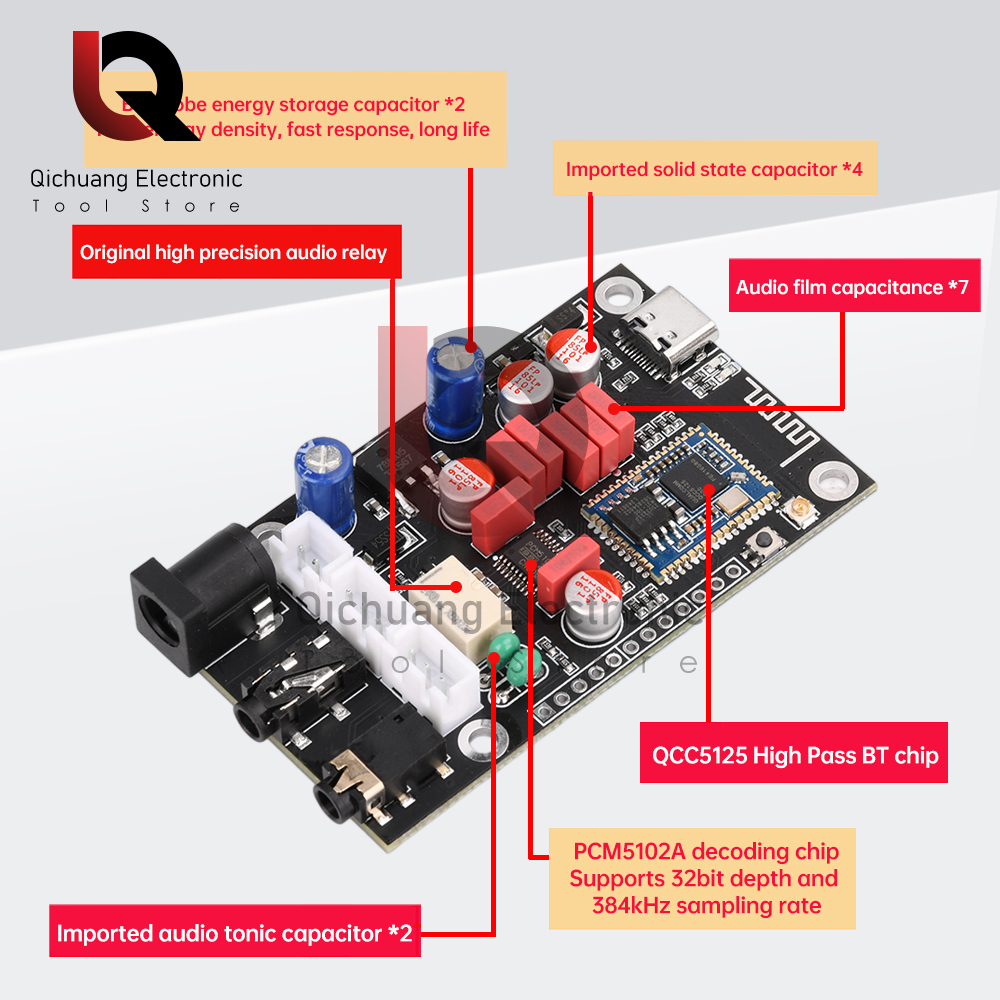 DC8-24V APTX HD QCC5125 LDAC kabellos Adapter Bluetooth 5,1 Empfänger Bord DAC Audio- Decoder Gremium 16bisschen/48Khz APTX LDAC