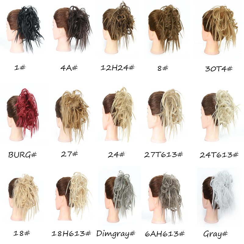 Xinran syntetisk hårstykke rodet knold pjusket hårstykke elastikbånd chignon hår krøllet scrunchie updo cover til kvinder 17 farver