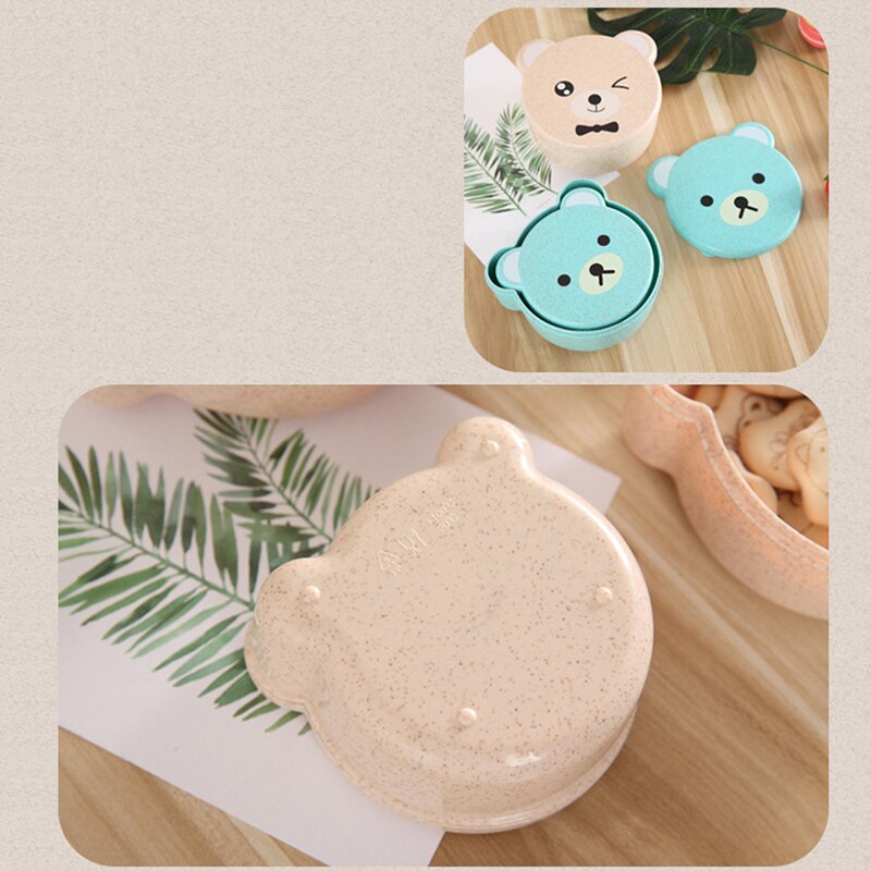 4pcs/Set Mini Cartoon Cute Kid Child Bento Box Plastic Wheat Straw Microwave Lunch Box School Picnic Travel SuShi Food Container