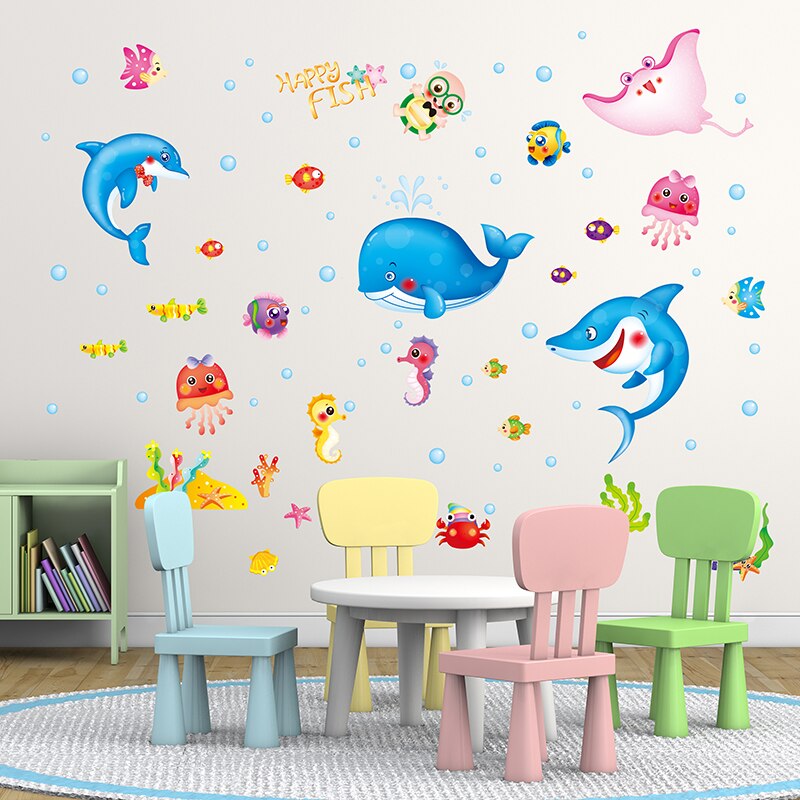 Vis Muurstickers Diy Walvis Dolfijn Shark Mural Decals Voor Kinderen Kamers Baby Slaapkamer Nursery Woondecoratie