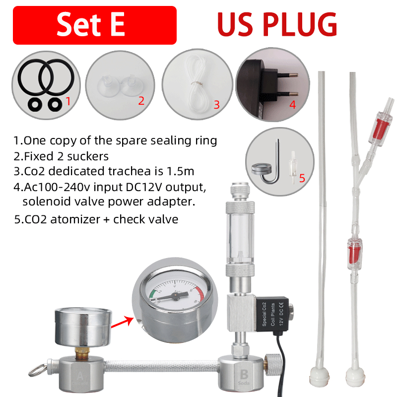 DIY CO2 Generator System Kit Aquarium CO2 Generator Bubble Counter Diffuser With Solenoid Valve For Aquatic Plant Growth: SET E us plug