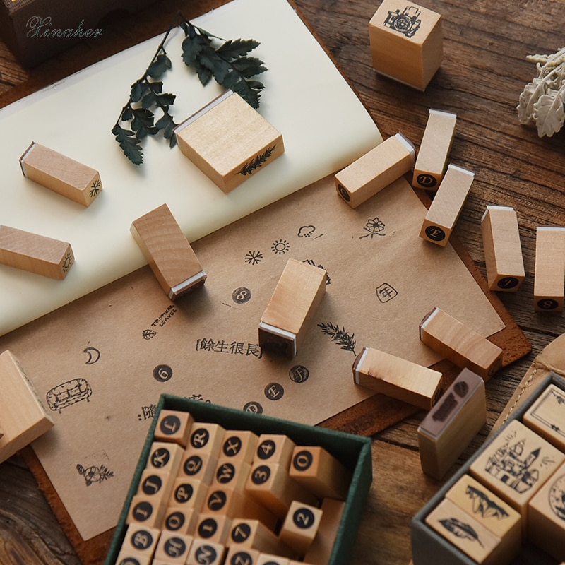 XINAHER 1set Vintage geometric digital stamp DIY wooden rubber stamps for scrapbooking stationery scrapbooking standard stamp