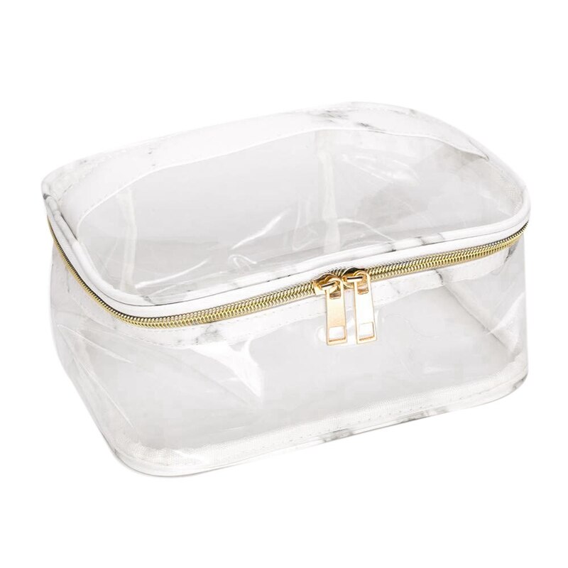 Marble Transparent Bag, Stylish Waterproof Makeup Case,Durable Large Zipper Opening Lipstick Toiletry Tote Suitcase Bea