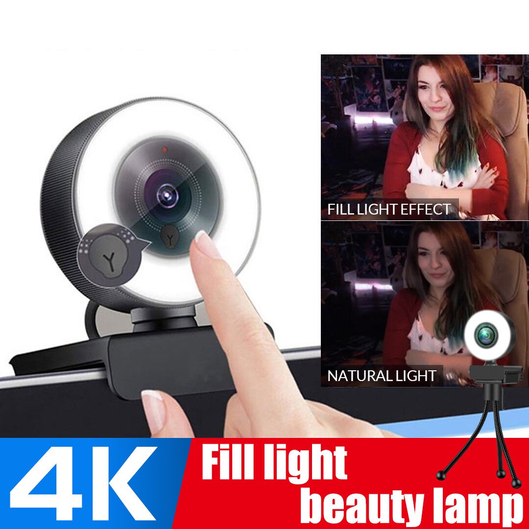4K/2K/1080P Auto-Focus Led Web Camera Hd Webcam Met Microfoon 3 Niveau licht Web Kameras Voor Computer Pc Video-opname Webcam