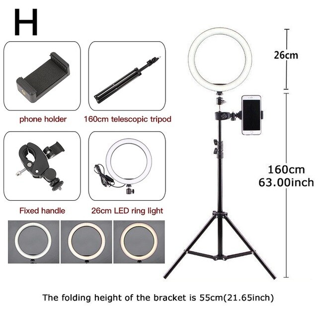 LED Beauty Ring Light Camera Photo Studio Phone Video Photography Dimmable Ring Lamp+Tripod for Selfie: Size H