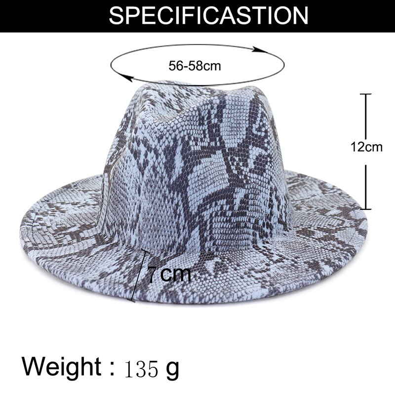 FS Vintage Snake Print Men Wide Brim Gray Brown Hat Felt Fedora Church Hats For Women Panama Sombrero Cap