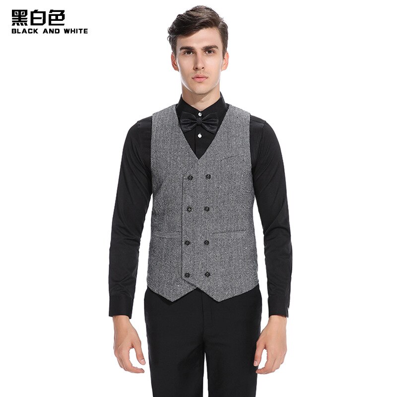 Gilet croisé pour homme, gilet de costume formel gris, gilet de costume slim business, hauts homme printemps: Noirblanc / Xxl