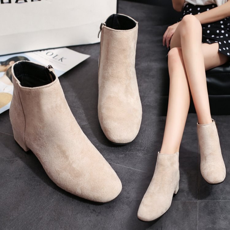 Eagsity mocka chelsea boots kvinnor ankel korta stövlar rund tå dam jobb motorcykel stövlar block häl slip on