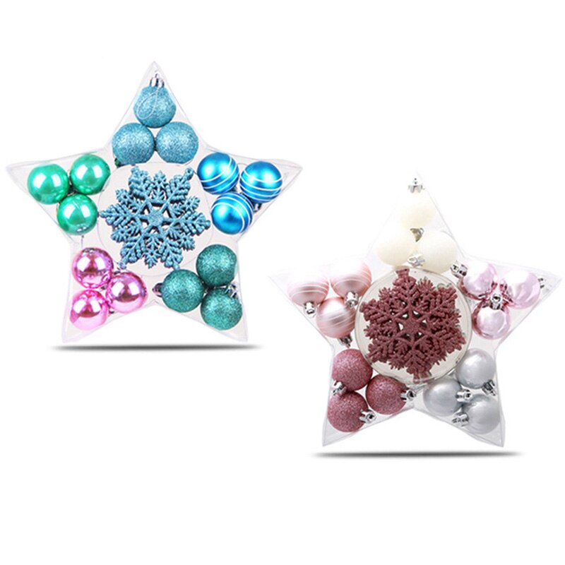 21 PCS/24 PCS Kleine Kerstballen Xmas Ballen Sneeuwvlok Kerstboom Ornament Opknoping Kerstballen Roze Blauw Bal Boom decoratie