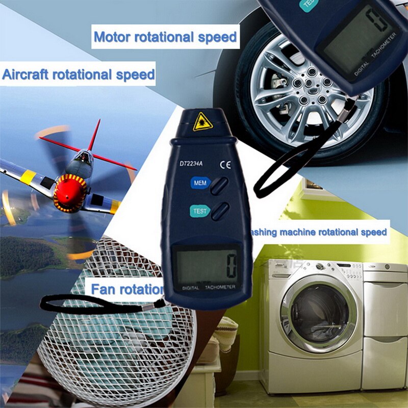 DT2234A Digital Tachometer ABS Blue Non Contact RPM Tach Tachometer 5-digit LCD Display Digital Tach Meter
