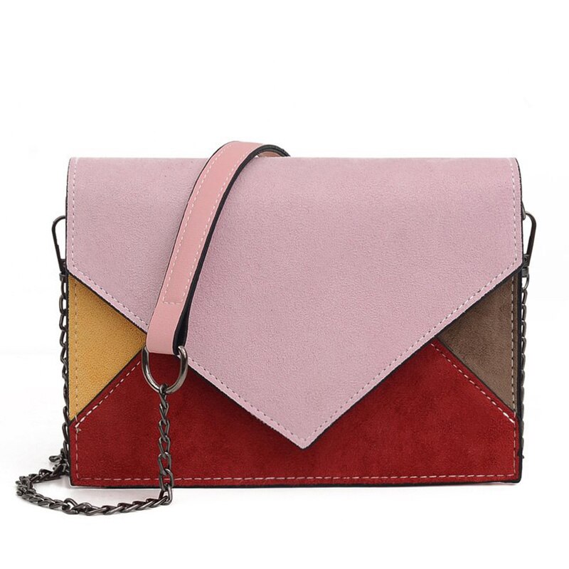 SMOOZA Chain Retro Matte Patchwork Crossbody Bags for Women Messenger Bags Strap Shoulder Bag Lady Small Flap criss-cross Bag: Pink