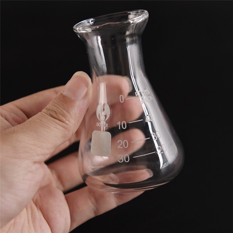 de matraz de cristal de triángulo ancho de cristal transparente, matraz Erlenmeyer cónico, equipo de labración de 50ml