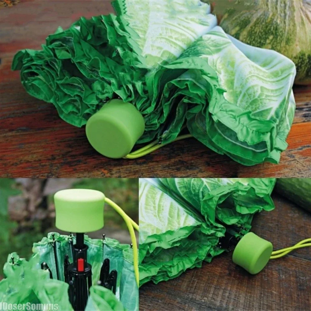 Sla Opvouwbare Zonnige en Regenachtige Paraplu Creatieve Kool Paraplu UV Bescherming Strand Grappige Groente Paraplu Parasol