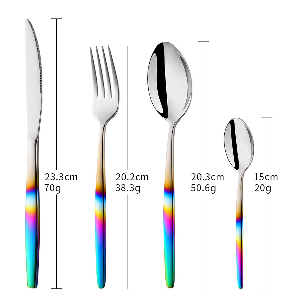 Couverts dorés arc-en-ciel, service de table en acier inoxydable, service de table de Restaurant, service de cuillère et fourchette: Gradient Rainbow