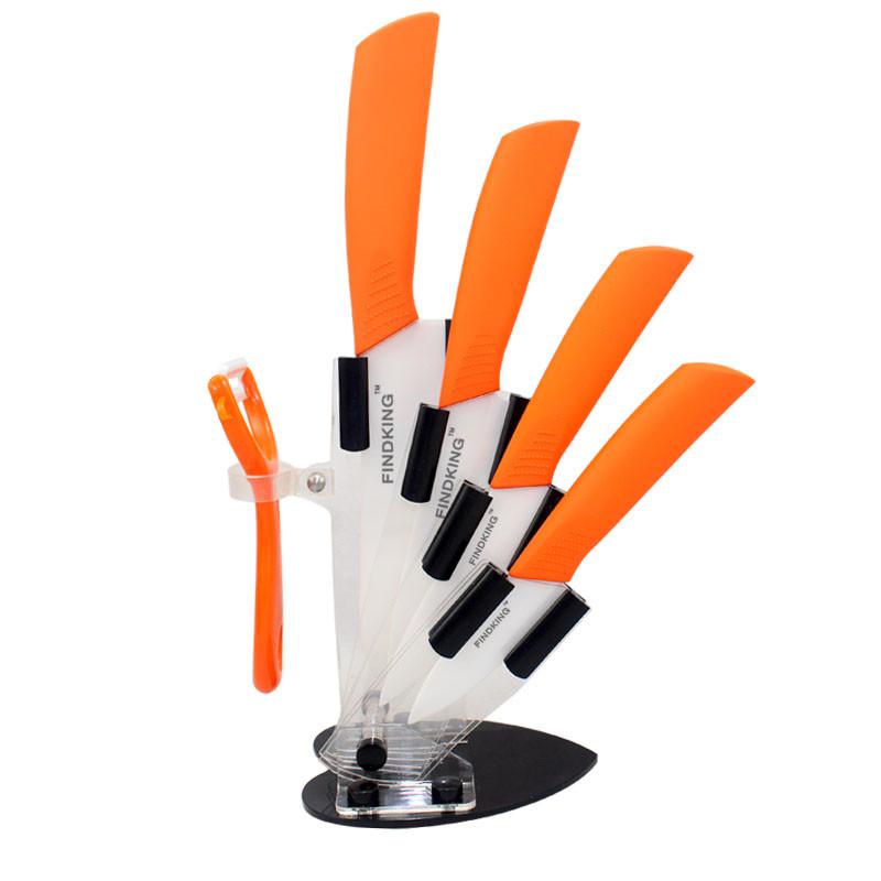 6 farver top keramisk kniv og tilbehør sæt køkkenkniv sæt kokke knive 3 " 4 " 5 " 6 " 2"+ skræller akryl holder: Orange