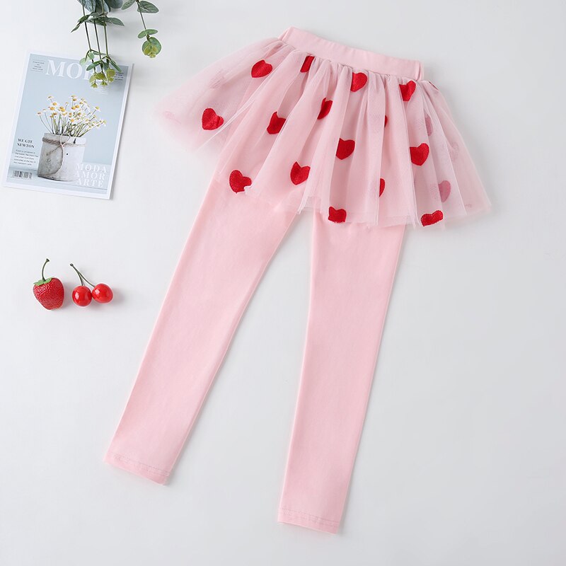 Delle Ghette delle ragazze 100% Cotone Culottes Leggings Coreano di Stirata Pantaloni Delle Ragazze Skinny Cuore Del Modello Dei Bambini Delle Ghette Pantaloni 2-8 Anni: Colore rosa / 110cm tall