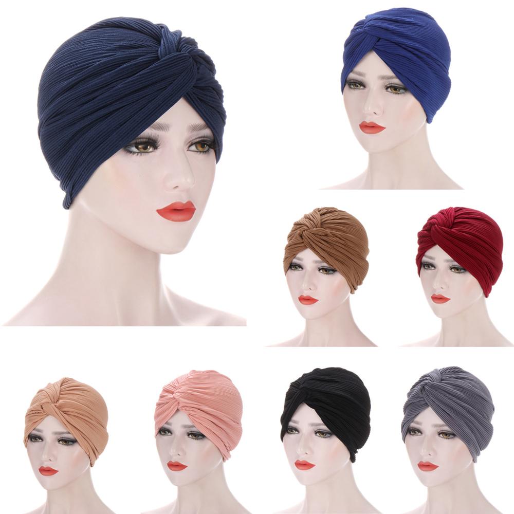 front torsadé turbans pour les femmes couleur unie turban hijab bonnet femme sous-écharpe casquettes islamique enveloppement tête turbante