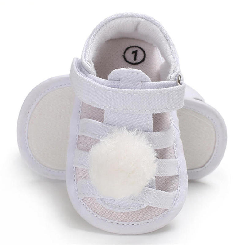 Sapatos Menina Sandálias do bebê Macio Anti-Slip Sole Verão Fuzzy Bola Berço Newborn Primeiro Walker Sapatos Peso Leve