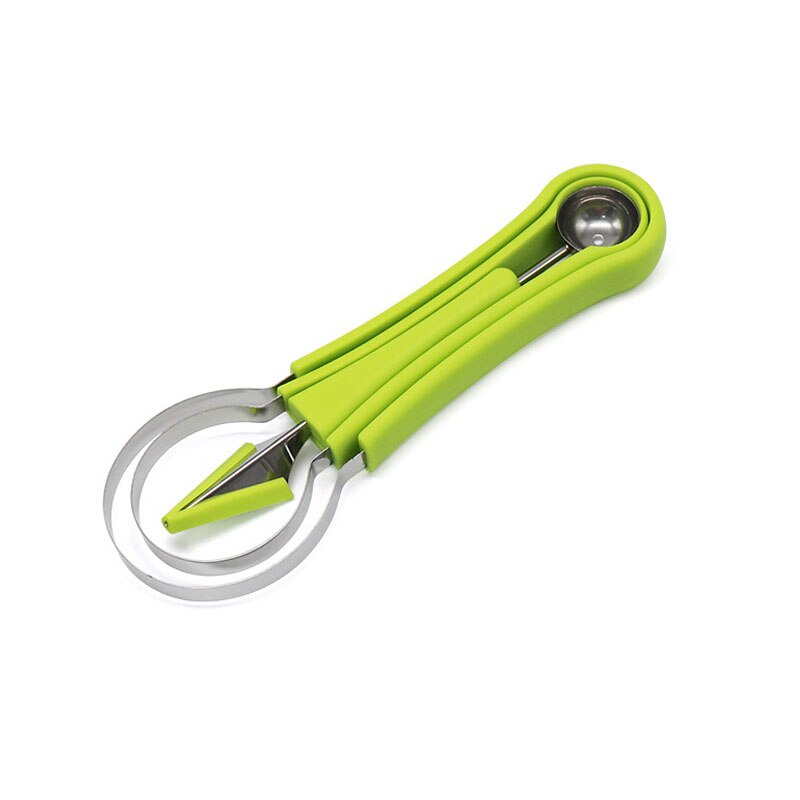 Three-In-One Fruit Cutter Stainless Steel Multi-Purpose Fruit Baller Watermelon Spoon Flesh-Digging Tools Kitchen Accessories: Green