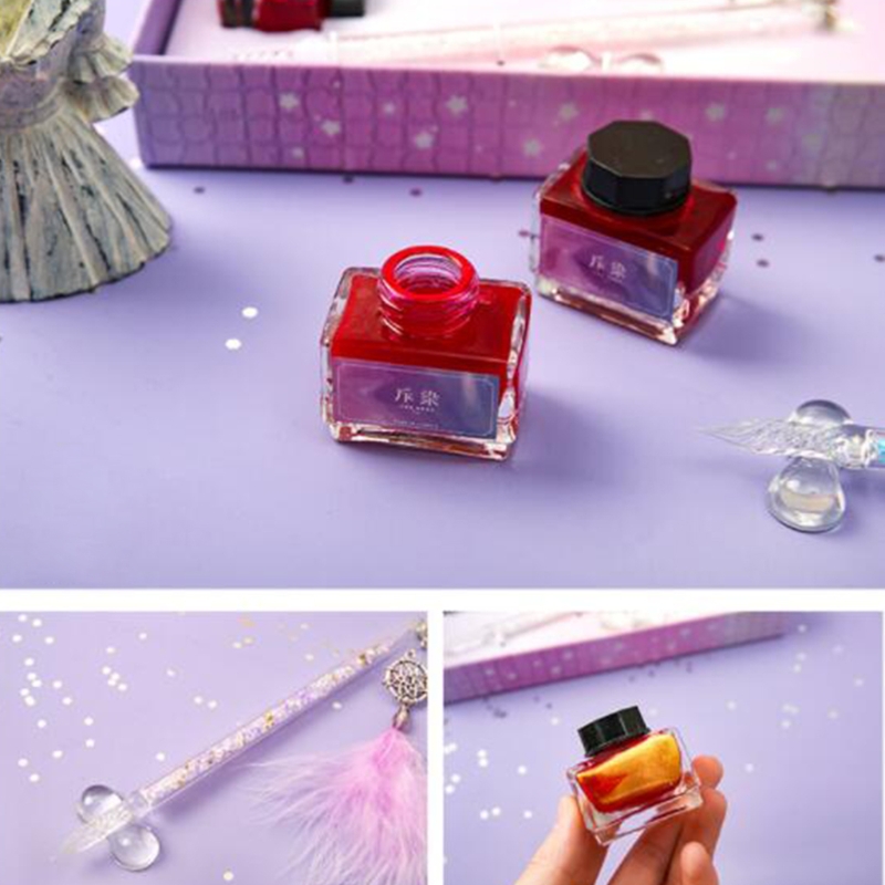 Glass Dip Pen Fountain Pen Exquiste Crystal Style Ink Pens Kit with 15ml Ink Bottle for Women Men Birthday Stationery