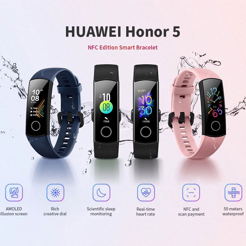 Huawei Honor Band 5 Nfc Edition Smart Armband Band Amoled Screen Sleep Monitoring 50 Meter Waterdicht Honor Band 5 Polsband