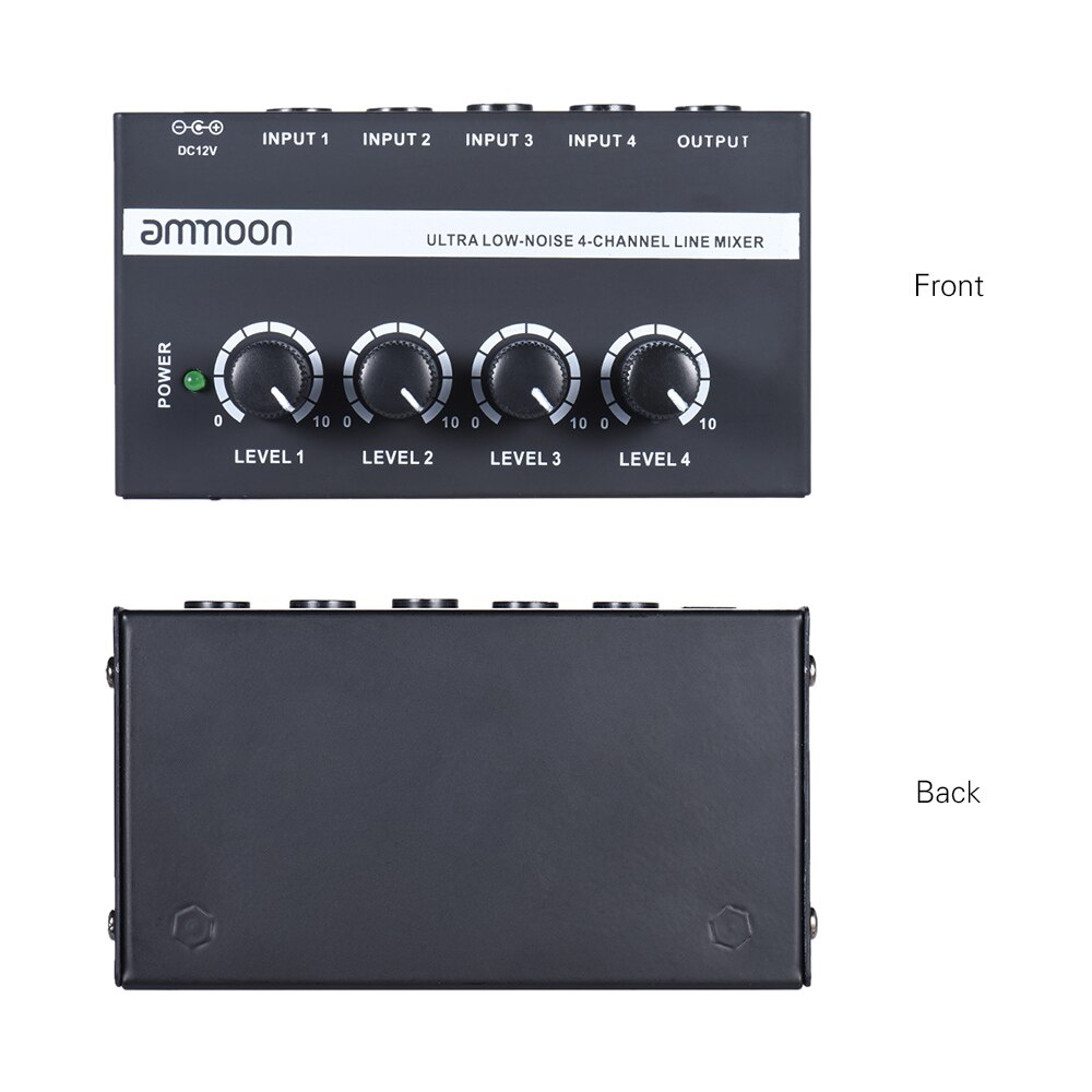 Mixer ammoon MX400 Audio Mixer Ultra-compact Low Noise 4 Channels Line Mono Audio Mixer with Power Adapter