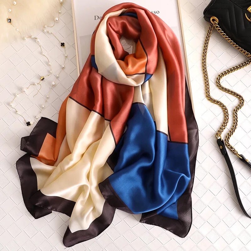 Luxury Brand Women Scarf Summer Silk Scarves Shawls Lady Wraps Soft Pashimina Female Echarpe Beach Stole Bandana: Orange