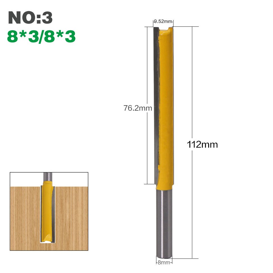 1 pc8mm Shank Extra long 3&quot; Blade 8mm&quot; Cutting Dia. Straight Router Bit Woodworking cutter Tenon Cutter for Woodworking: NO3