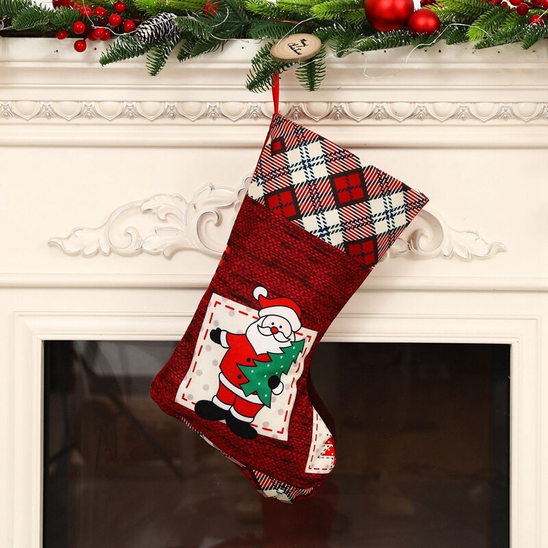 Weihnachten Strümpfe, Plaid Manschette Kamin Weihnachten Baum Hängen Strümpfe für Familie Dekor
