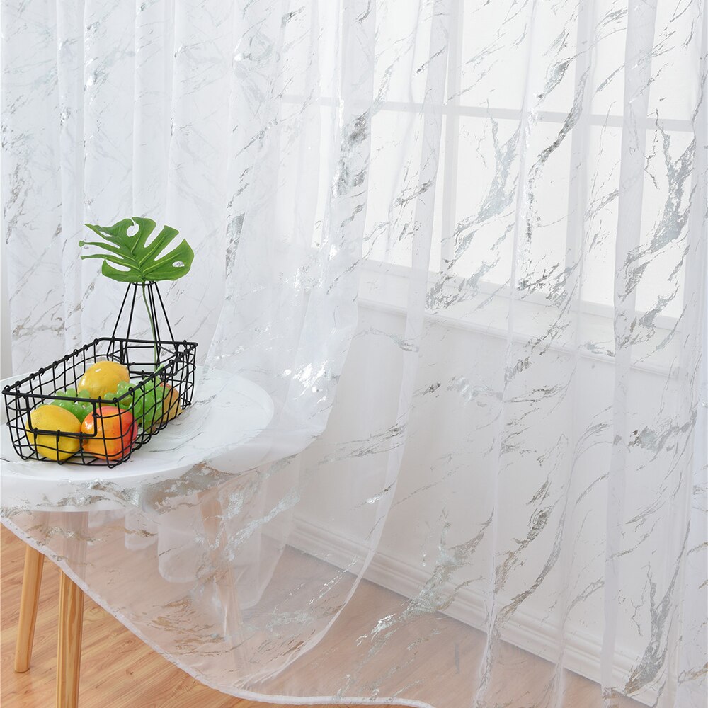 Sheer Curtains Marble Print Window Screen Curtains for Living Room Window Patio Door 1 Panel 40"x79"